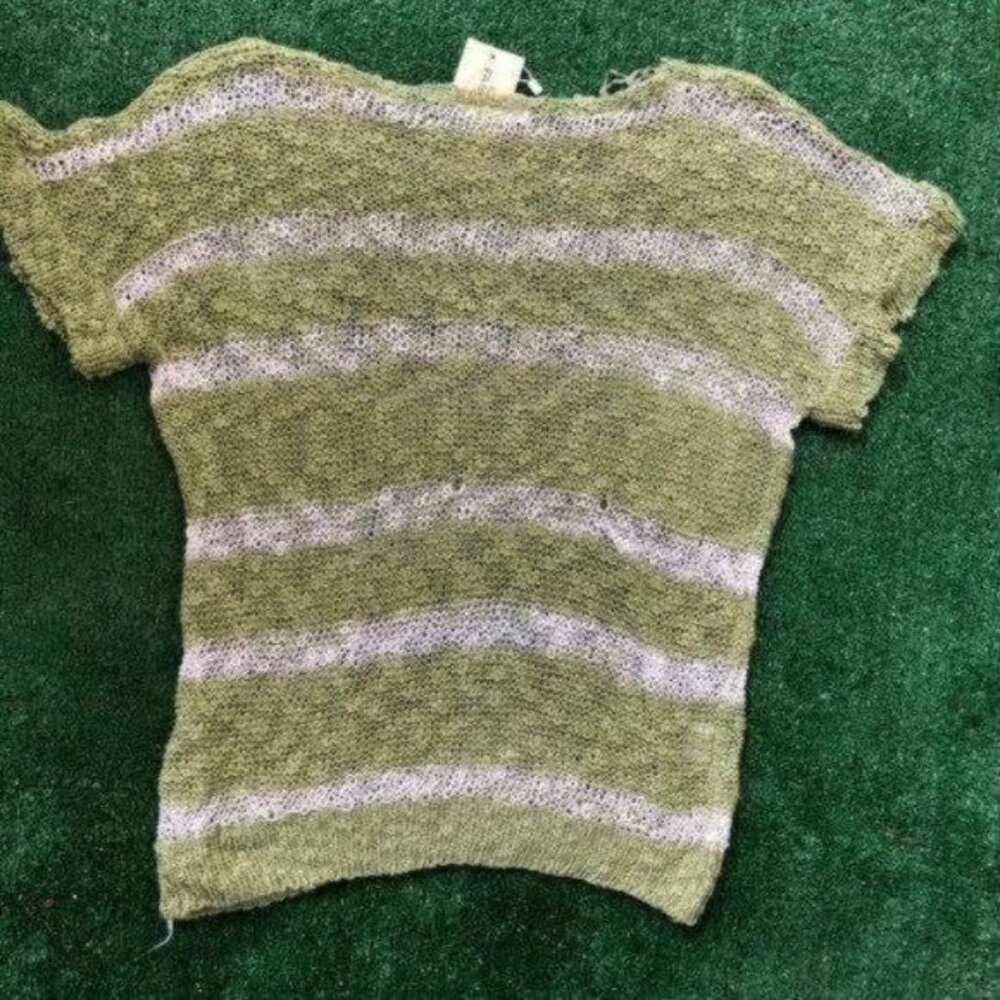 Fashion BLVD White & Green Oversized Knitted Short Sleeve Top Striped - Picture 7 of 8